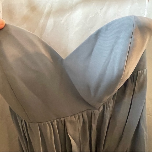 A-line Halter One Shoulder V-Neck Asymmetrical Chiffon Cocktail Dress Dusty Blue - Picture 6 of 10